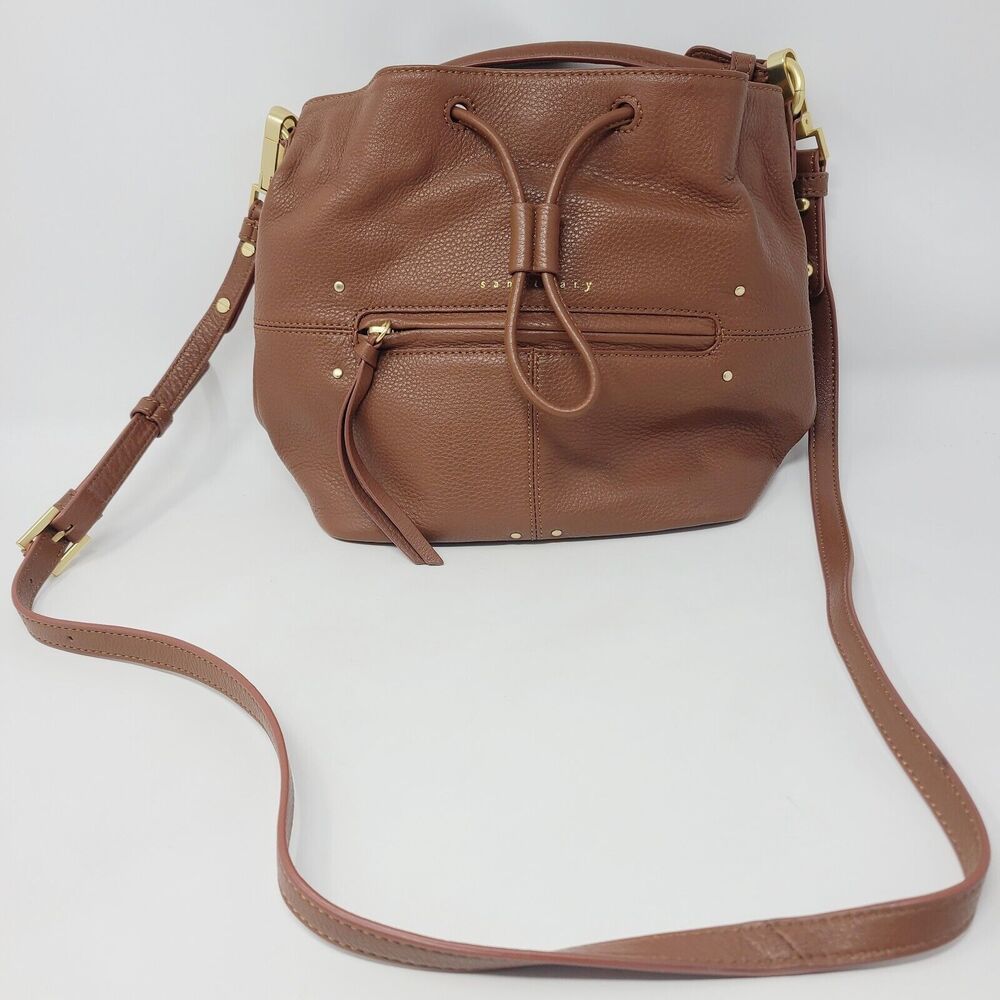Sanctuary Brown Leather Drawstring Bucket Bag Handbag Purse New without Tags